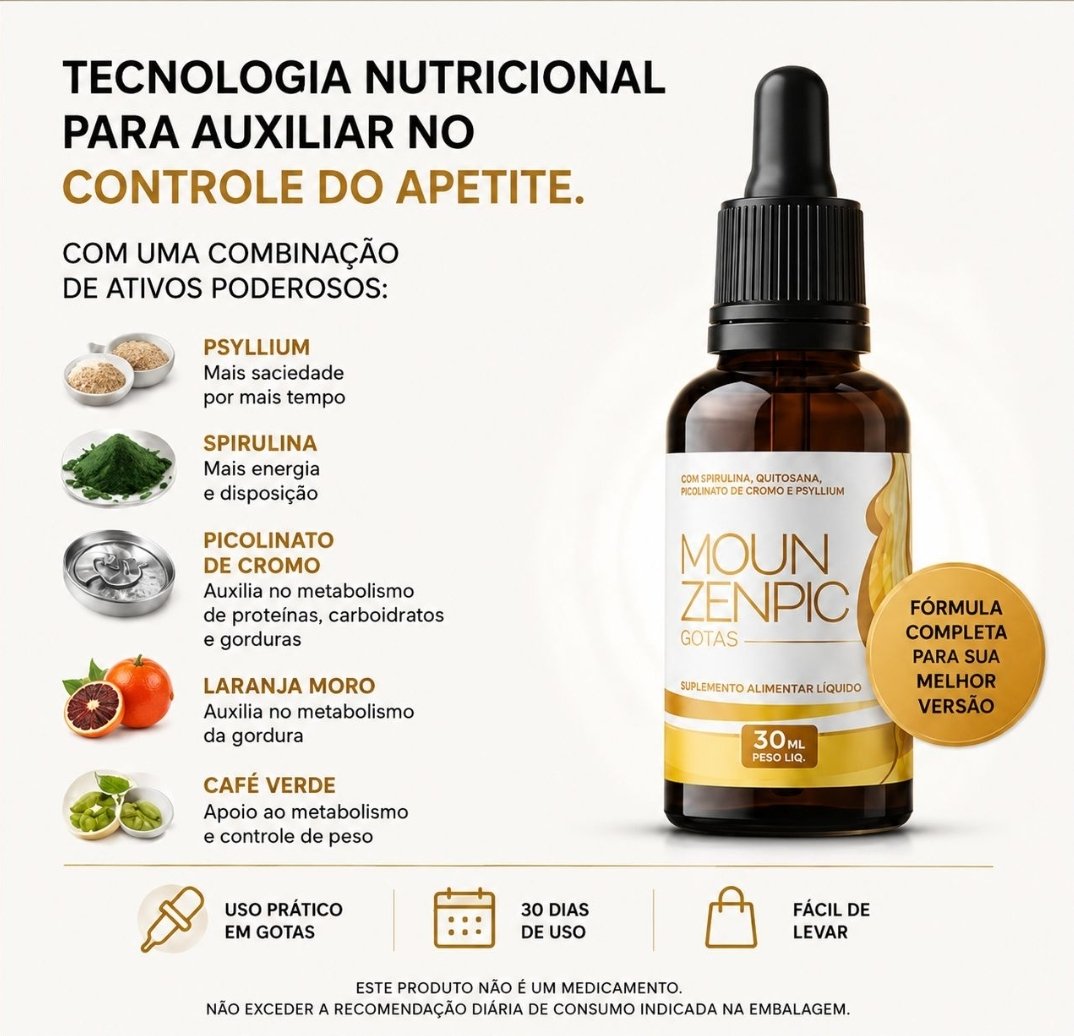 Infográfico dos ingredientes e benefícios do Moun Zenpic Gotas